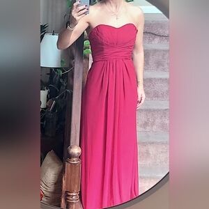 Sz 2 David's Bridal Red Chiffon Strapless Full Length Gown